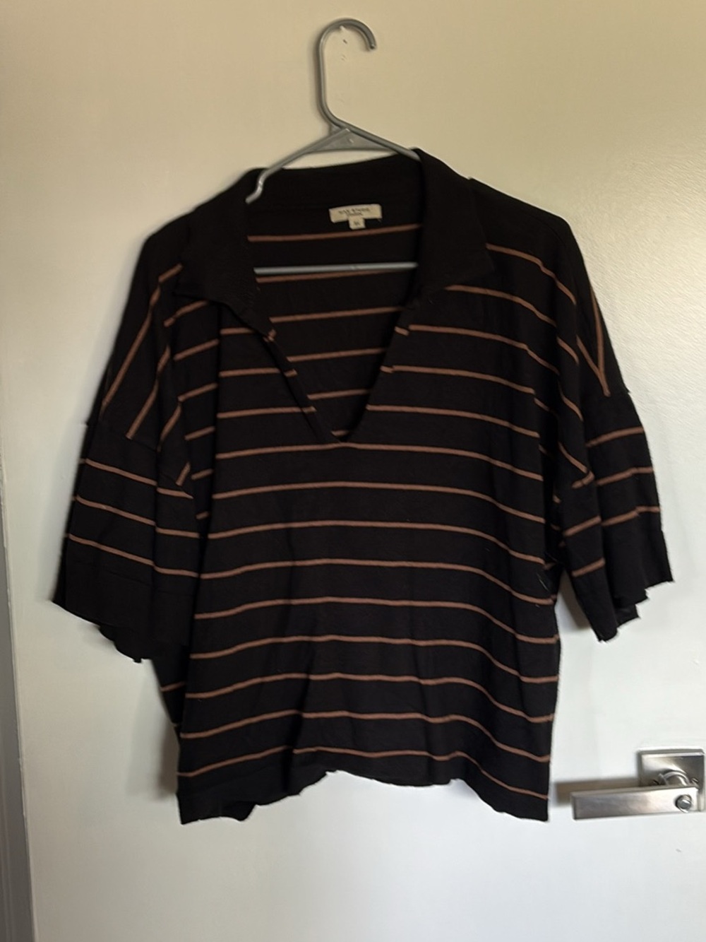 Caslon Black with Brown Striped Polo-Knit Top